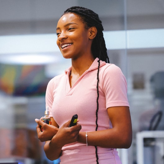 student giving presentation